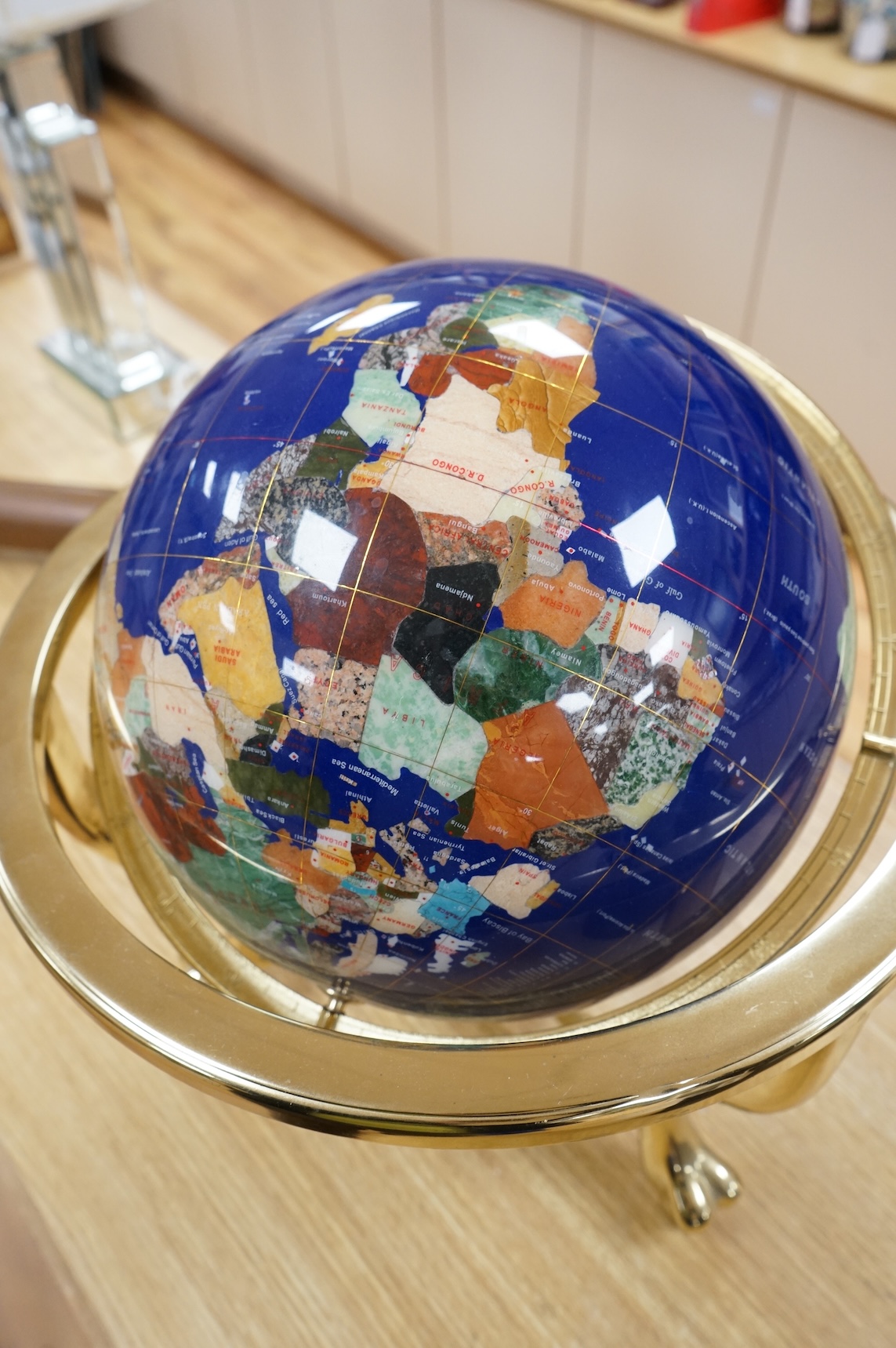 A modern hardstone veneered terrestrial globe